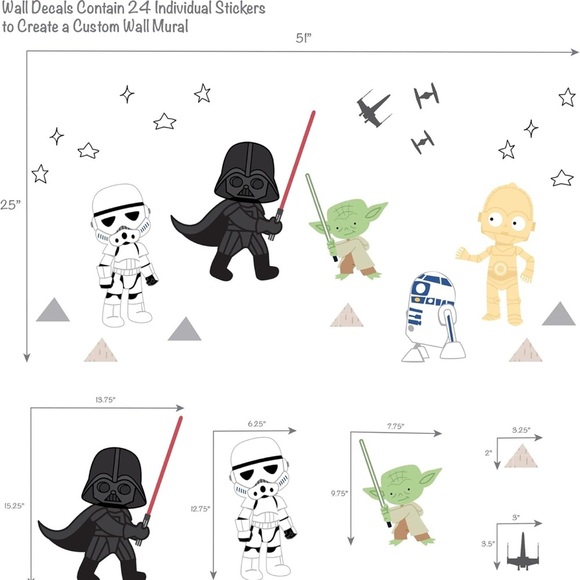 Lambs & Ivy Star Wars Classic Wall Decals - Yoda, Darth Vader, R2-D2, C-3PO - Picture 4 of 4